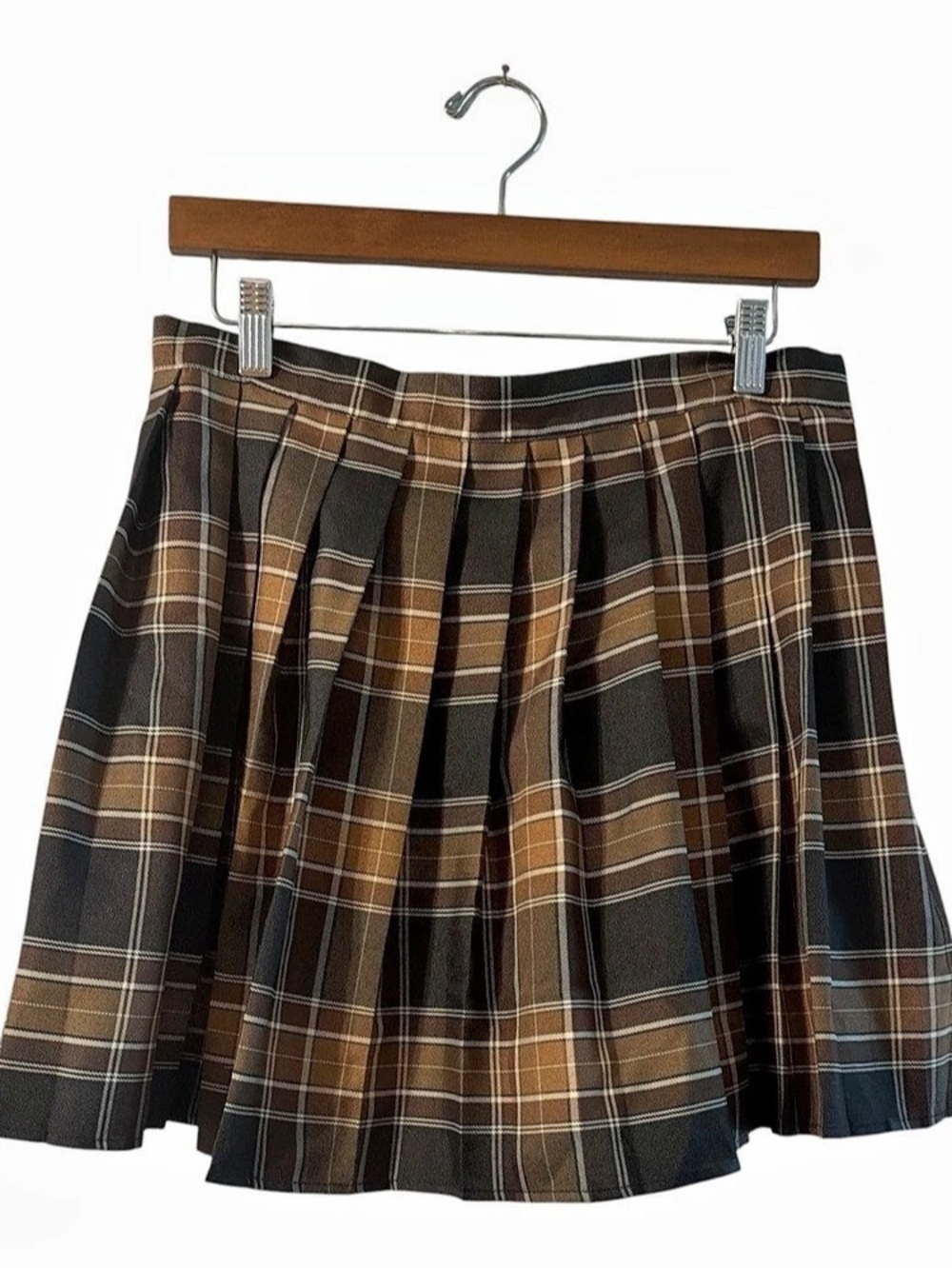 Dark Academia Urban CoCo Plaid Pleated Mini Skirt Large Brown Preppy Grunge